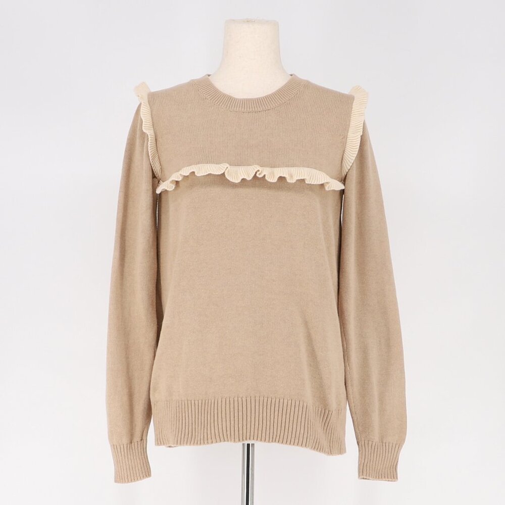 SUMMERSALT The Year-Round Crewneck Ruffle Sweater in Moonlight Tan Size S